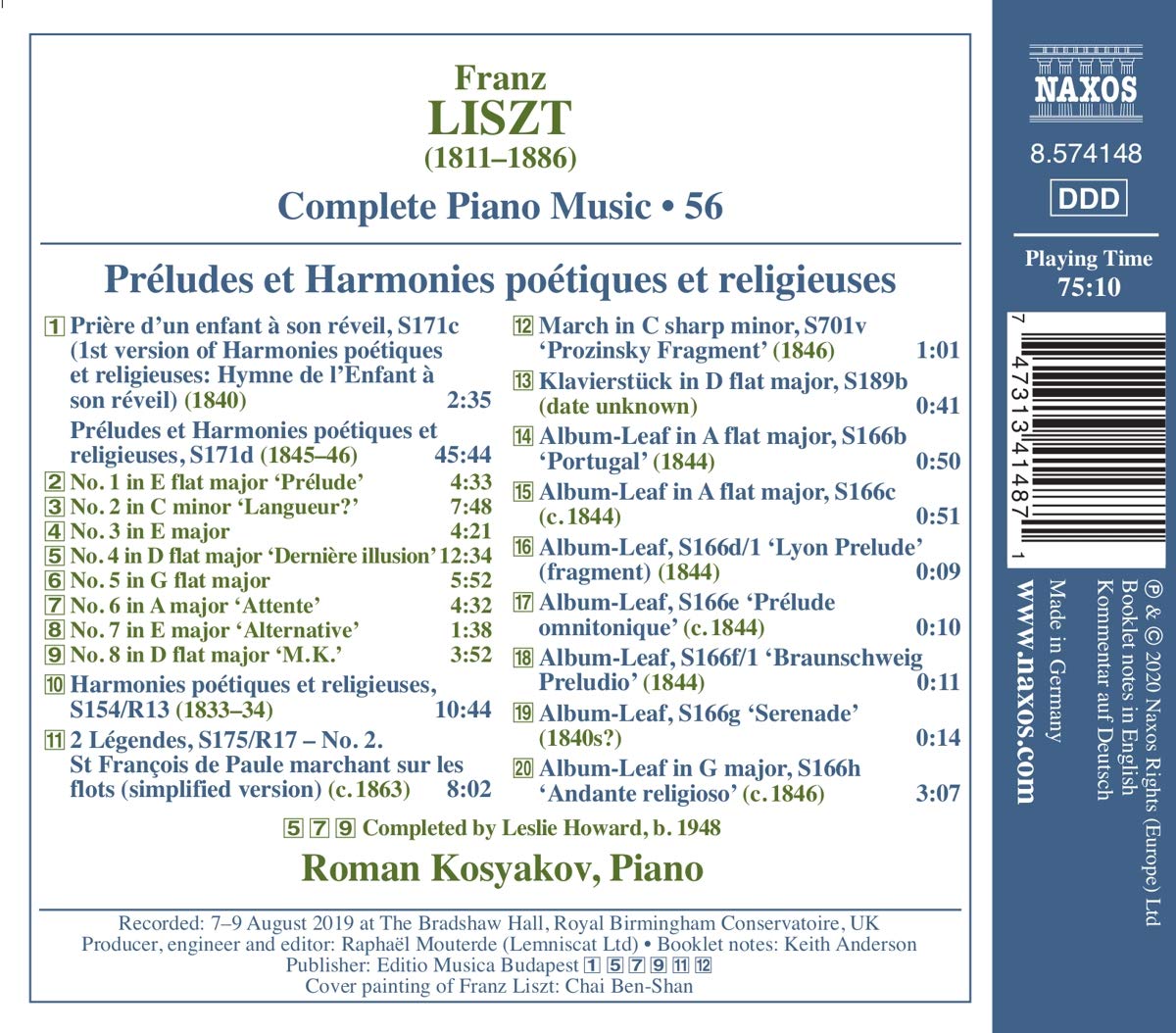 Liszt Kosyakov Harmonies Naxos CPM 56 2020 bk